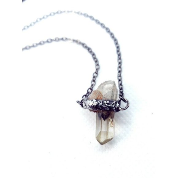 Raw quartz crystal necklace handmade gothic metalwork jewelry men's minimal - Picture 6 of 11
